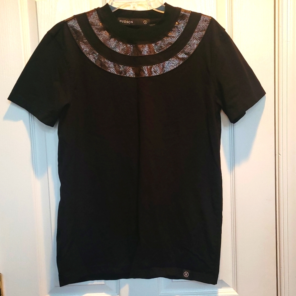 H by Hudson Black shirt with faux leather detail. Size small